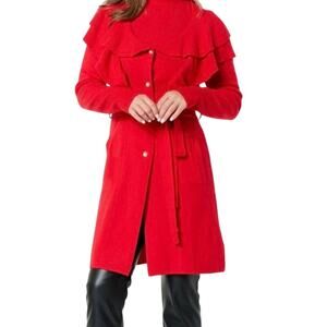 Christian Siriano Women's L Ruffled Longline Sweater Coat Bright Red Preppy New